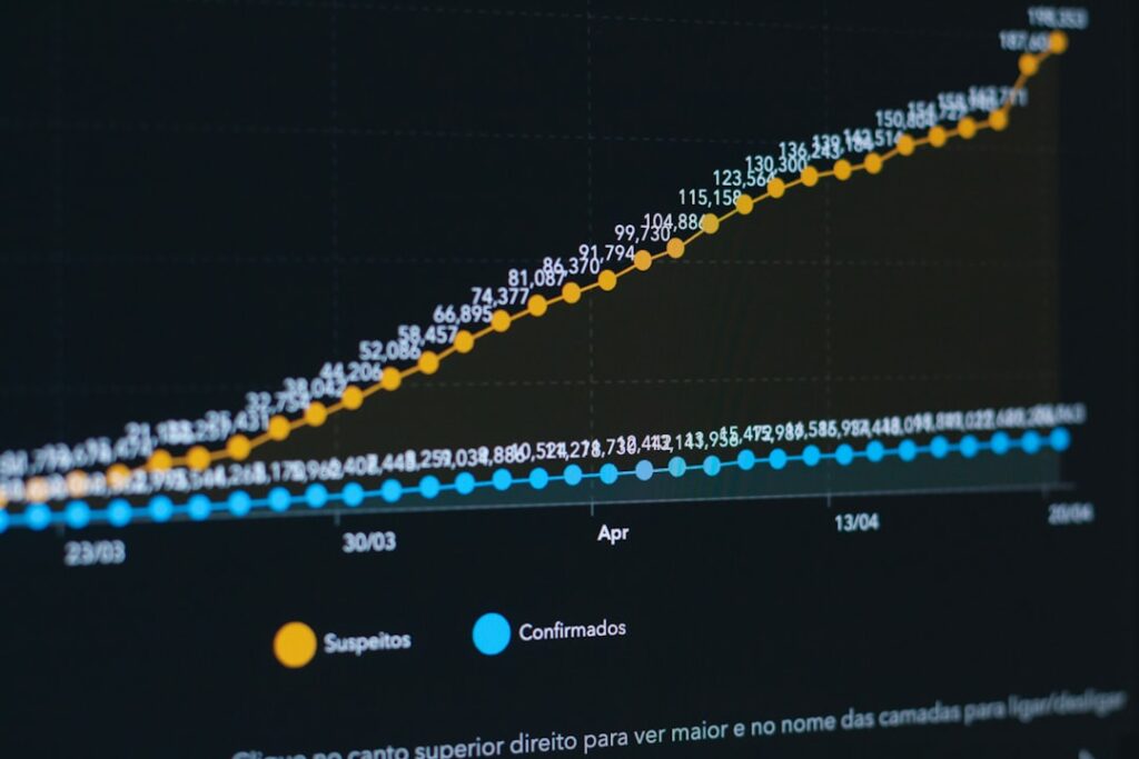 Upward trending analytics chart showing growth and return on investment success