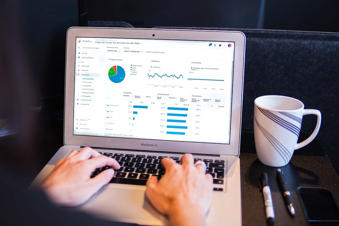 Google Analytics overview report showing SEO performance metrics on laptop screen for UK small business